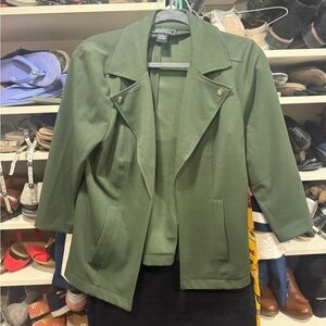 Avenue Olive Green Open Blazer Jacket